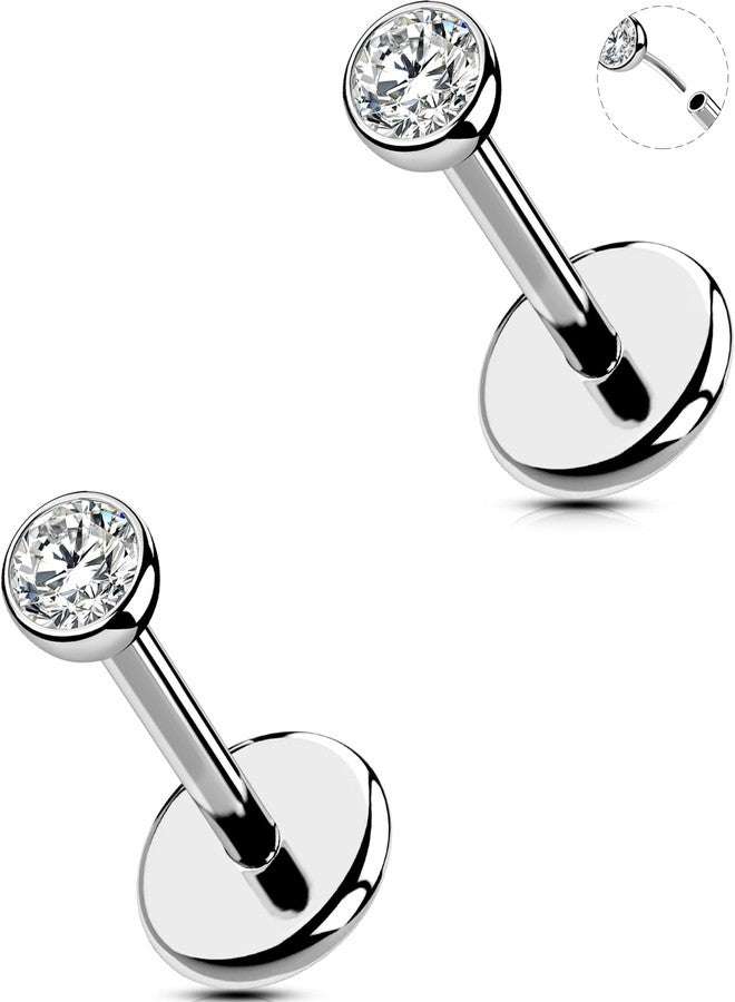 MS CUTE 2Pcs 20G Nose Studs Flat Back Silver Helix Tragus Piercing Jewelry Threadless Dainty 2MM CZ 316L Stainless Steel Nose Studs for Women Men-6MM - Image 1